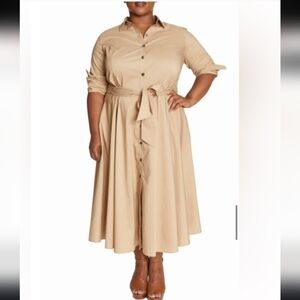 Pari Passu Poplin Shirtdress Khaki Size D2 Button Down Office Siren Maxi Dress